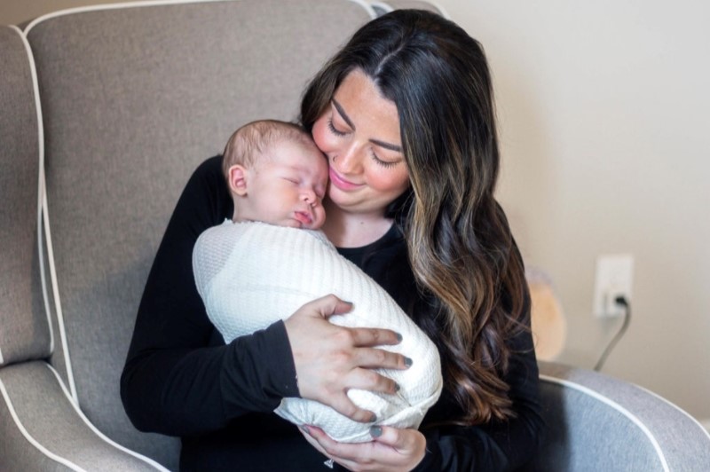 Lesley with her newborn