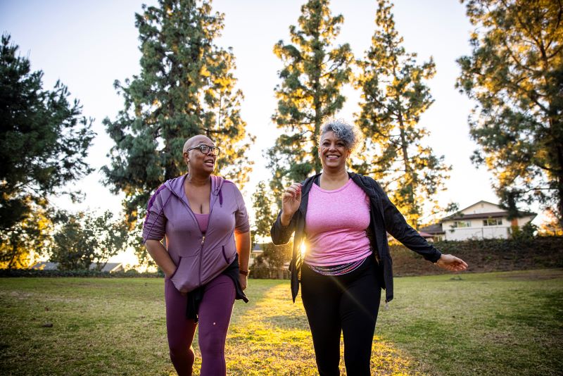 two women walking